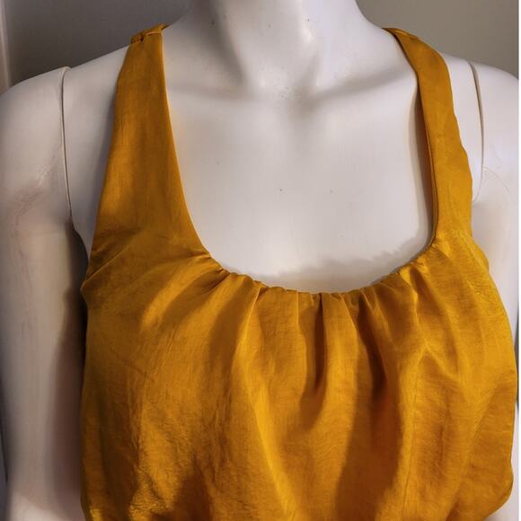 Coquette Babydoll Smocked Satin Mini Dress Mustard Yellow Indie Festival XS - Picture 2 of 10